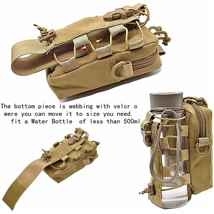 Tactical Outdoor Hiking Camping Waist Pack Small Hanging Bag with Water Bottle Holder - Khaki