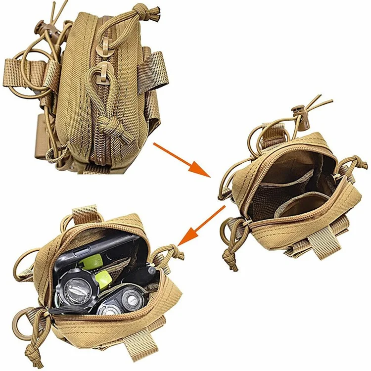 Tactical Outdoor Hiking Camping Waist Pack Small Hanging Bag with Water Bottle Holder - Khaki