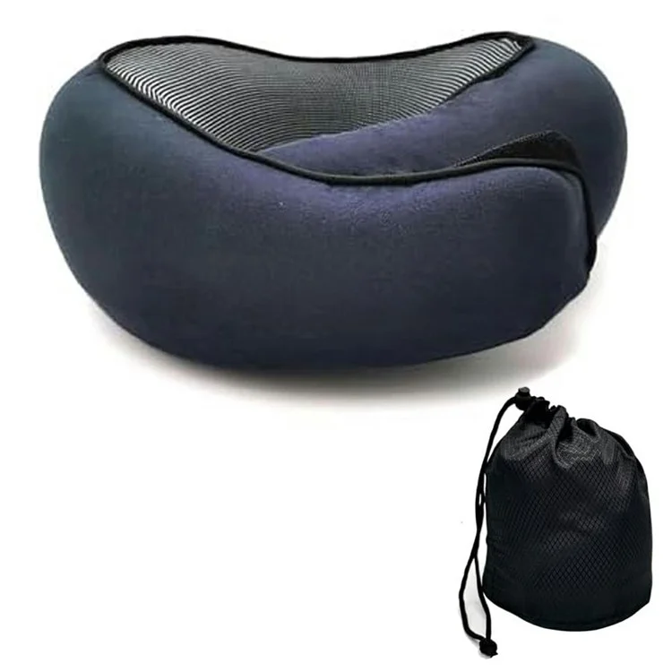 Memory Foam Snail Travel Pillow Portable U-Shaped Airplane Office Nap Neck Support Pillow - Navy Blue