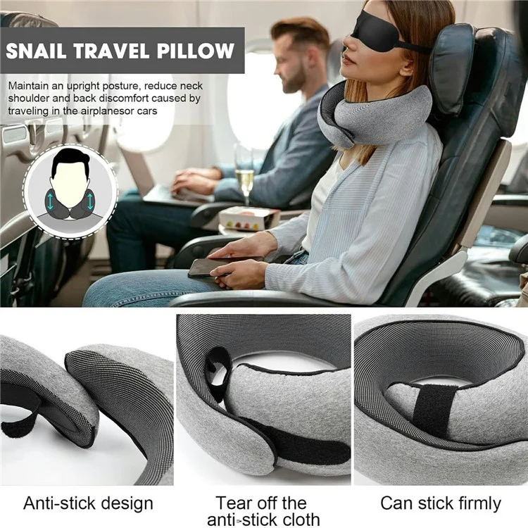 Memory Foam Snail Travel Pillow Portable U-Shaped Airplane Office Nap Neck Support Pillow - Navy Blue