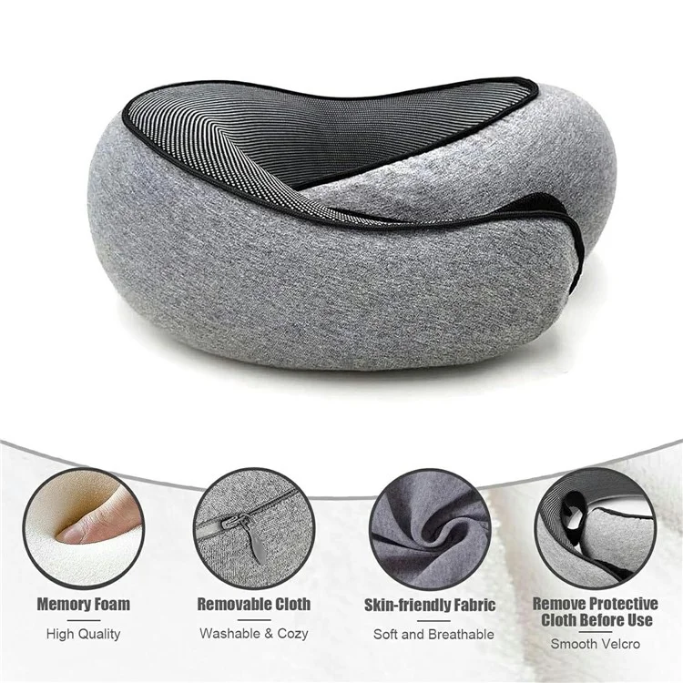 Memory Foam Snail Travel Pillow Portable U-Shaped Airplane Office Nap Neck Support Pillow - Navy Blue
