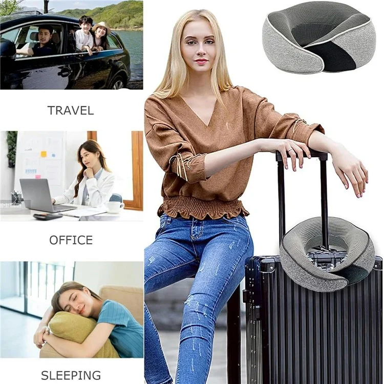 Memory Foam Snail Travel Pillow Portable U-Shaped Airplane Office Nap Neck Support Pillow - Navy Blue