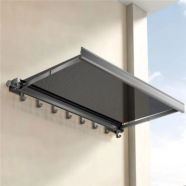60cm Retractable Clothes Drying Rack Nail Free Folding Laundry Hanger with 8 Hooks for Balcony Bathroom - Tarnish