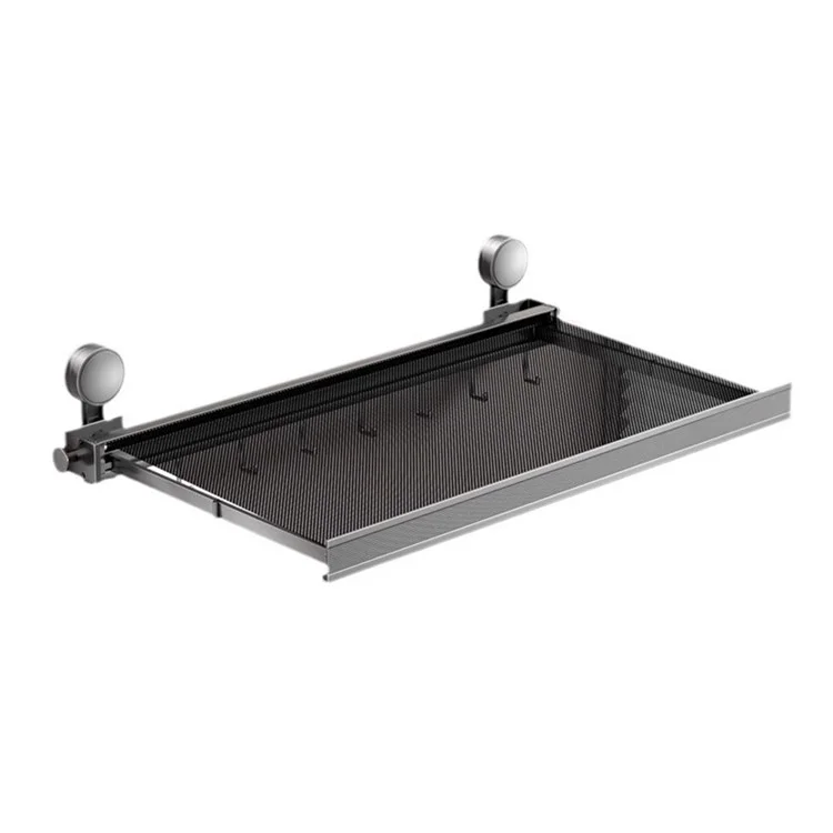 60cm Retractable Towel Rack Bathroom Suction Cup Mount Foldable Shelf with 8 Hooks