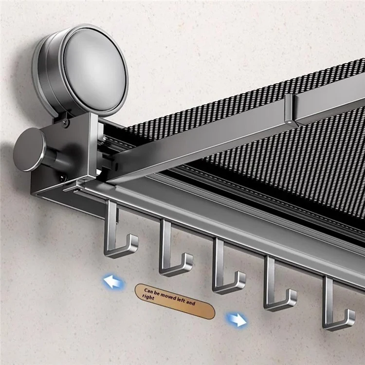 60cm Retractable Towel Rack Bathroom Suction Cup Mount Foldable Shelf with 8 Hooks