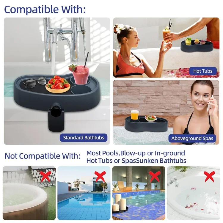 Non Slip Hot Tub Caddy Tray Adjustable Spa Side Table Plastic Drink Cup Holder