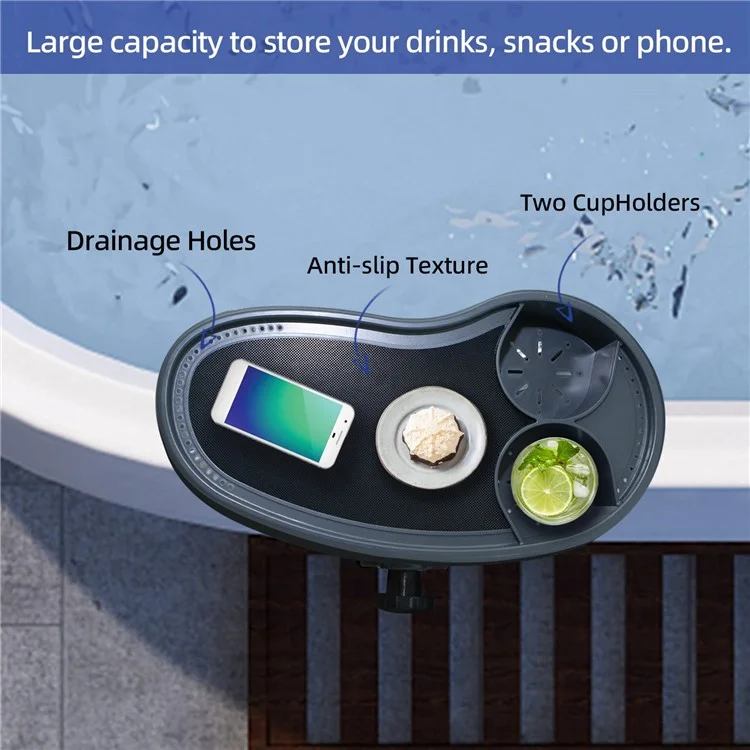 Non Slip Hot Tub Caddy Tray Adjustable Spa Side Table Plastic Drink Cup Holder