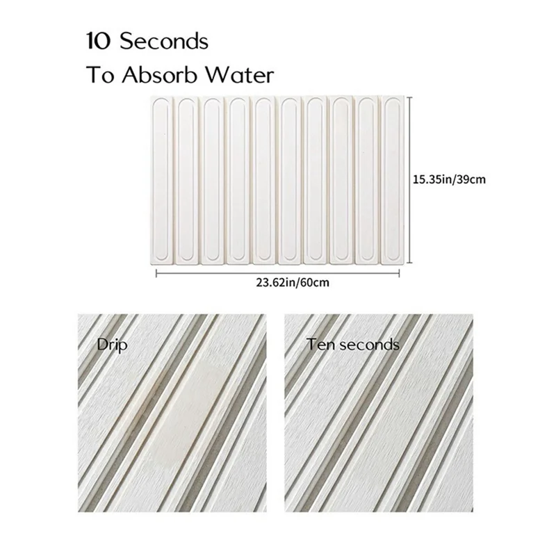 Foldable Rectangular Strips Diatomite Quick Dry Countertop Mat Water Absorbent Non Slip Insulation Pad - Medium Grey