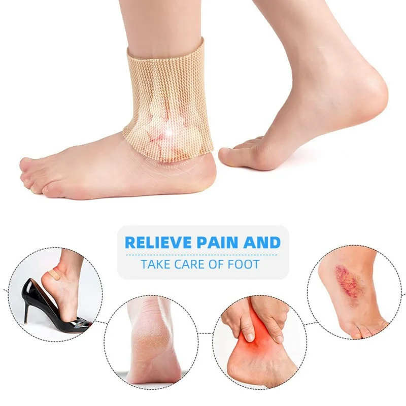 Ankle Support Brace Compression Sleeve Elastic Bandage Foot Heel Protector - Nude