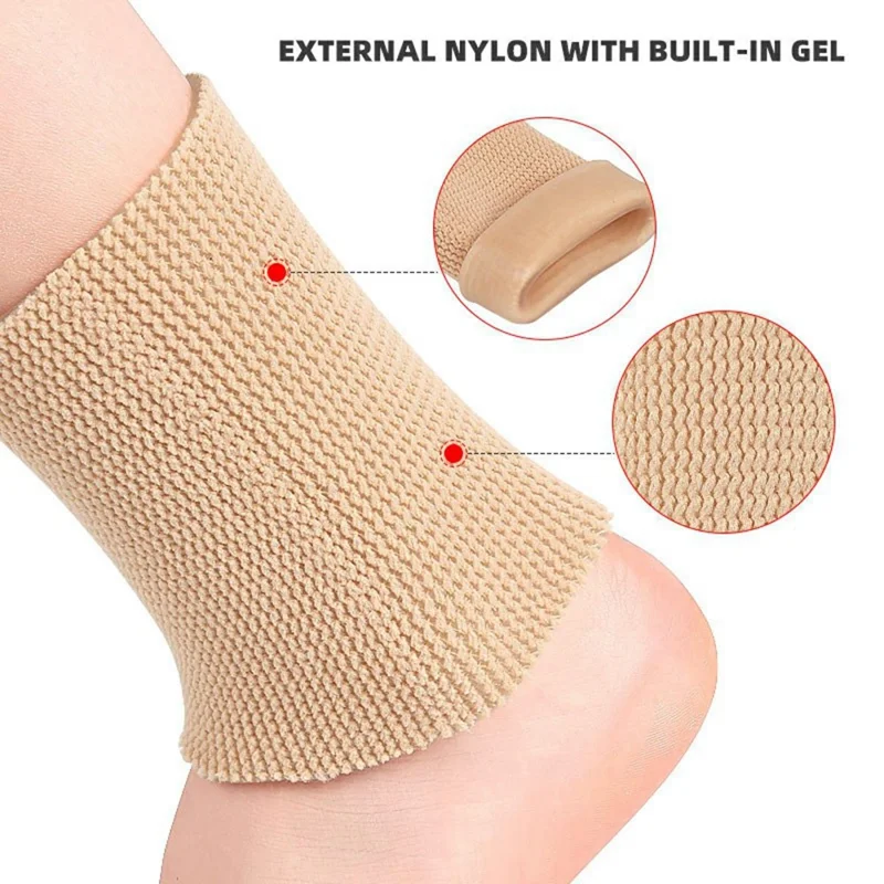 Ankle Support Brace Compression Sleeve Elastic Bandage Foot Heel Protector - Nude