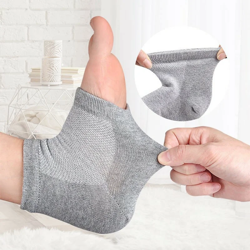 001 1 Pair Gel Heel Crack Socks Half Cut Mesh Breathable Cotton Socks Heel Protection - Grey