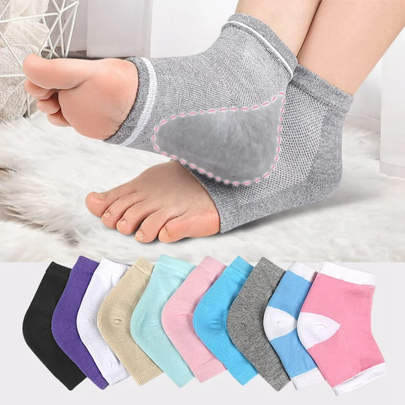 001 1 Pair Gel Heel Crack Socks Half Cut Mesh Breathable Cotton Socks Heel Protection - Grey