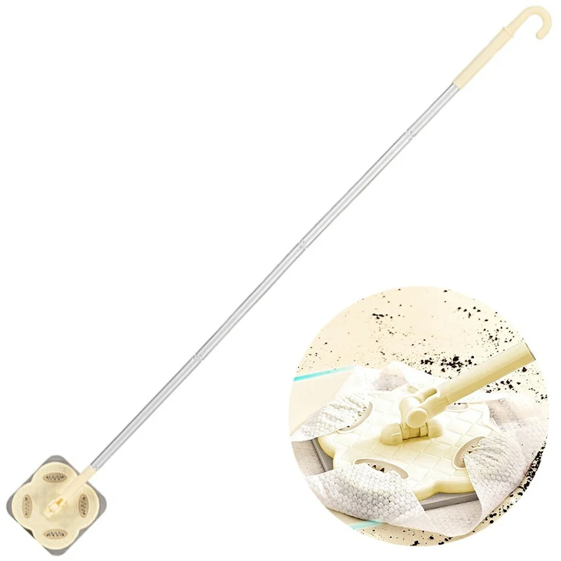 4 Sections Pole Household Disposable Face Towel Mop Dust Removal Floor Cleaner - Cream White