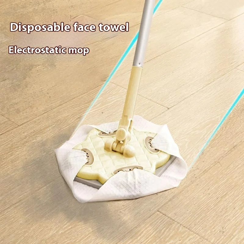 4 Sections Pole Household Disposable Face Towel Mop Dust Removal Floor Cleaner - Cream White