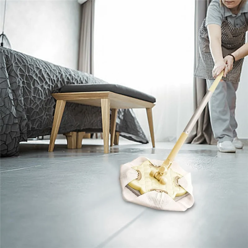 4 Sections Pole Household Disposable Face Towel Mop Dust Removal Floor Cleaner - Cream White