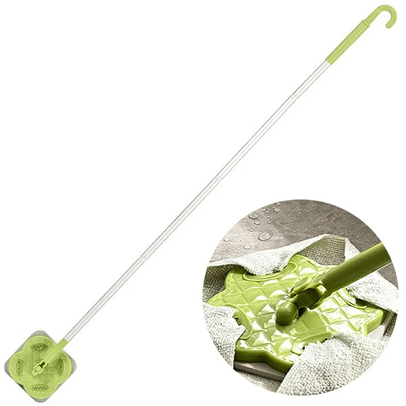 4 Sections Pole Household Disposable Face Towel Mop Dust Removal Floor Cleaner - Green