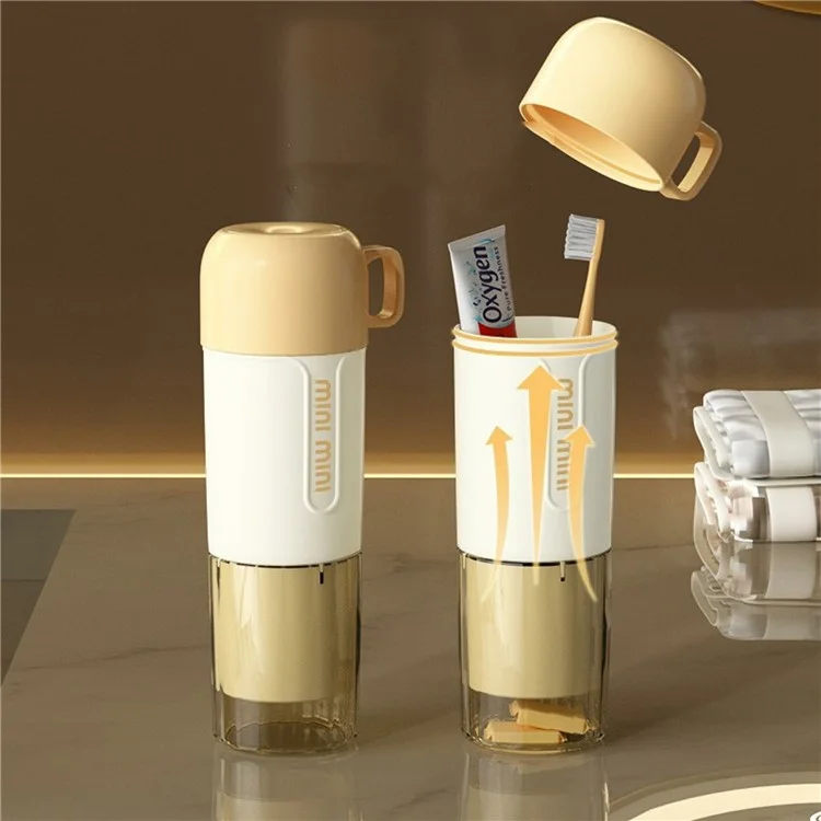 Ensemble de Tasse de Voyage 3 en 1 avec Kit de Toilette Portable pour Brosse à Dents - Famille Maison / Extérieur - Jaune