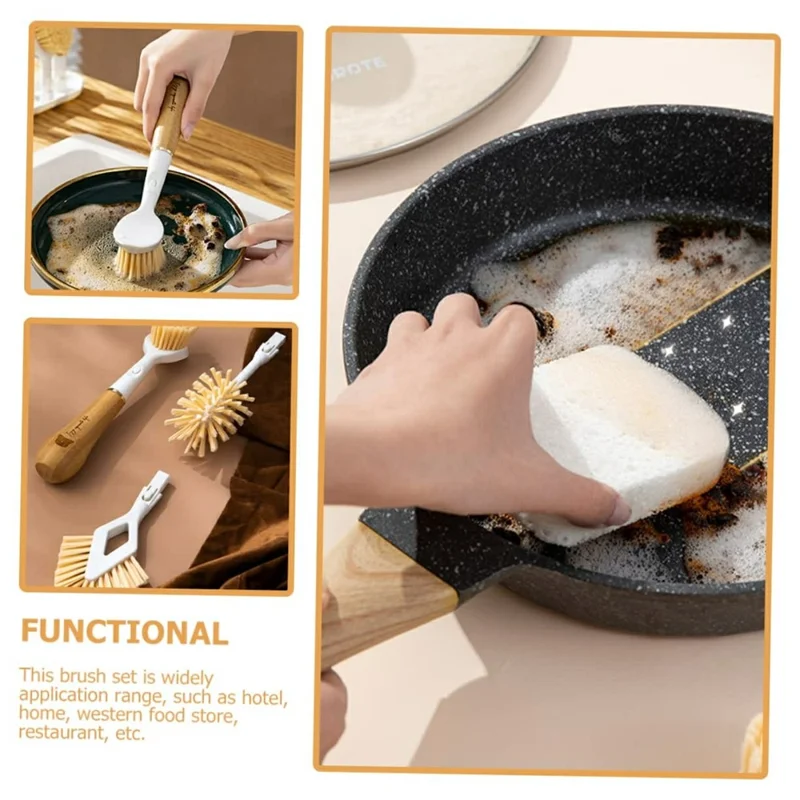 3-in-1 Küchenreinigungsbürsten-Set mit austauschbaren Köpfen Spülbürste Tassenbürste Topfreiniger für Spüle / Flasche / Pfanne