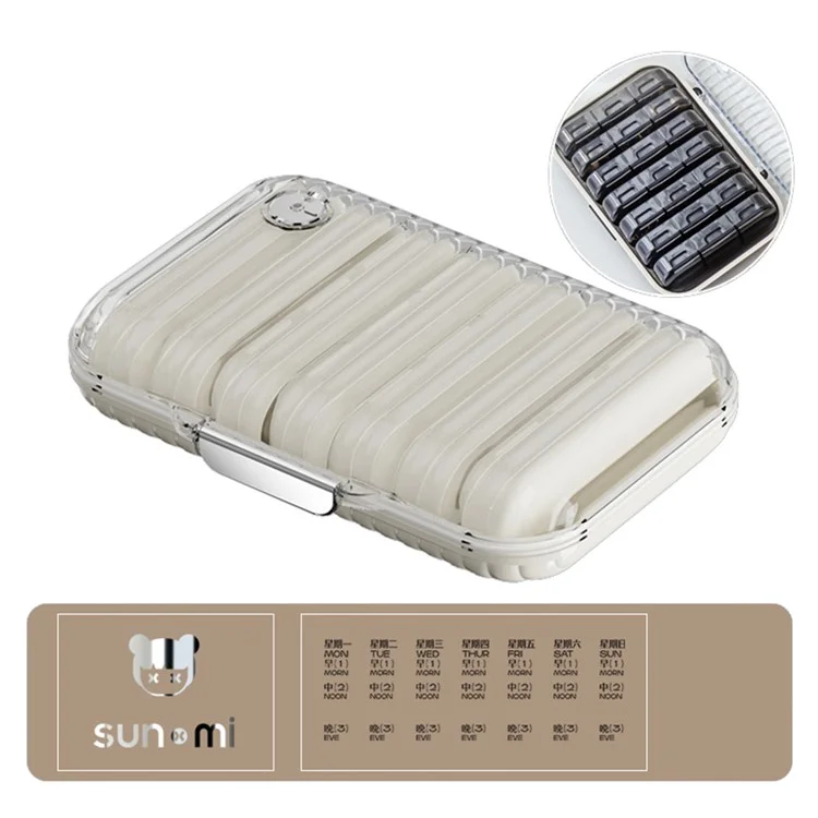 21 Compartiments Organisateur hebdomadaire de pilules Grande capacité Boîte à médicaments portable Conteneur de supplément de voyage - Blanc