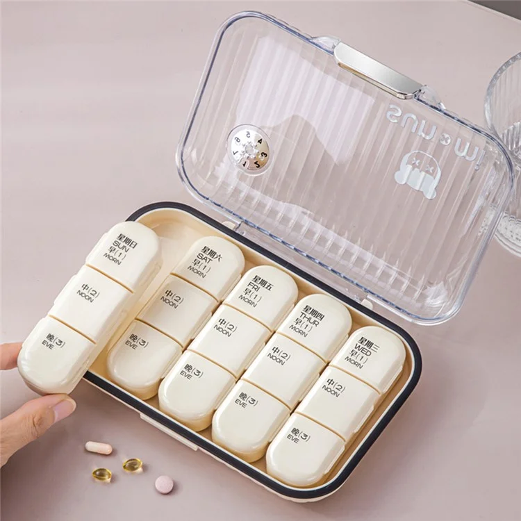 21 Compartiments Organisateur hebdomadaire de pilules Grande capacité Boîte à médicaments portable Conteneur de supplément de voyage - Blanc