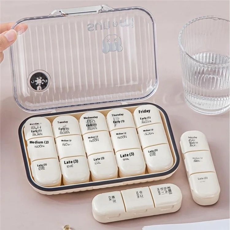21 Compartiments Organisateur hebdomadaire de pilules Grande capacité Boîte à médicaments portable Conteneur de supplément de voyage - Blanc