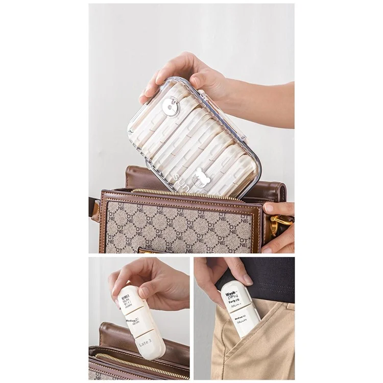 21 Compartiments Organisateur hebdomadaire de pilules Grande capacité Boîte à médicaments portable Conteneur de supplément de voyage - Blanc