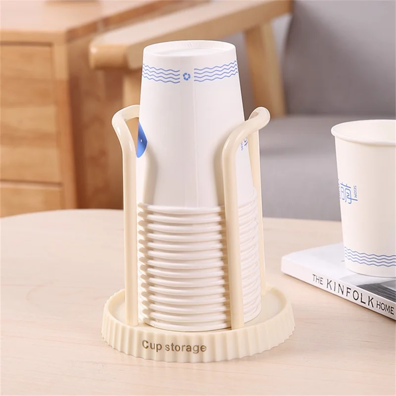 Disposable Cup Dispenser Paper Cup Holder Storage Rack Punching Free for Home - White