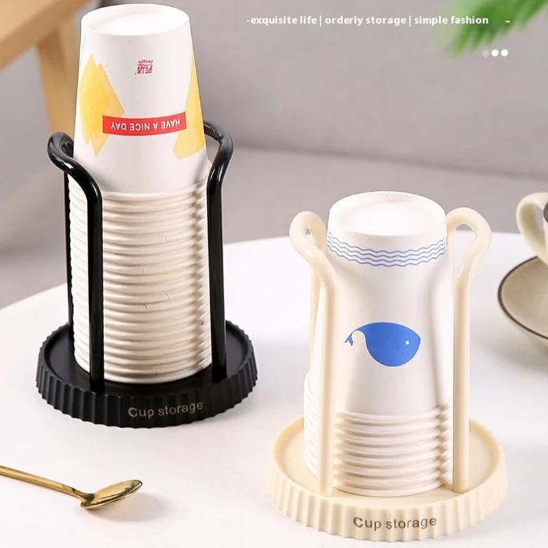Disposable Cup Dispenser Paper Cup Holder Storage Rack Punching Free for Home - White