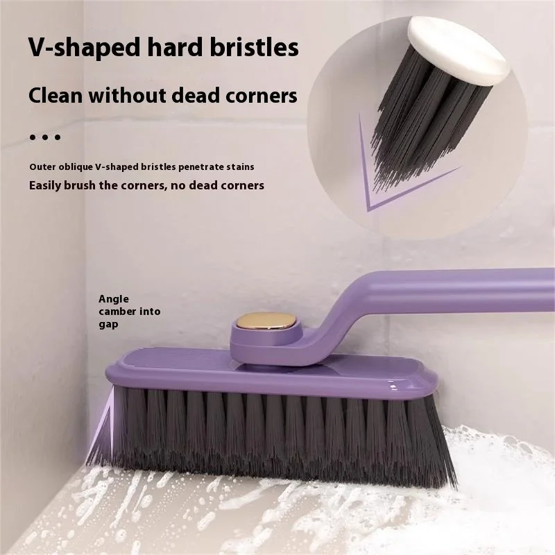 Rotating Cleaning Brush Hard Bristle Bathroom Tile Scrubber Floor Wall Crevices Grout Cleaning Brush - Purple