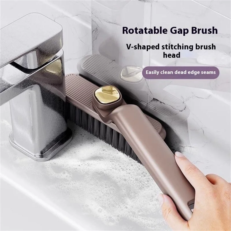 Rotating Cleaning Brush Hard Bristle Bathroom Tile Scrubber Floor Wall Crevices Grout Cleaning Brush - Purple