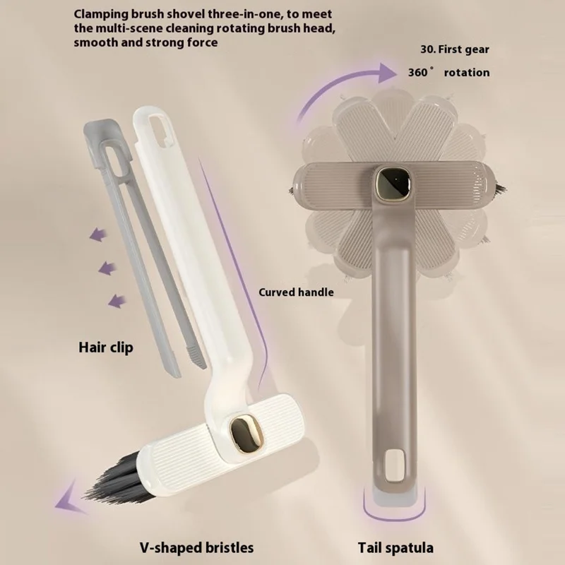 Rotating Cleaning Brush Hard Bristle Bathroom Tile Scrubber Floor Wall Crevices Grout Cleaning Brush - Purple