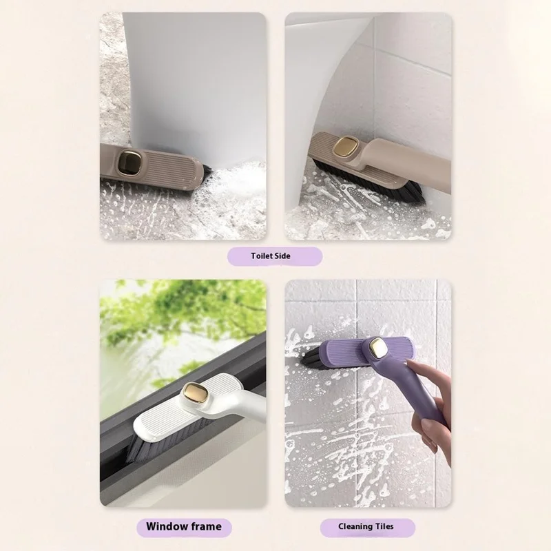 Rotating Cleaning Brush Hard Bristle Bathroom Tile Scrubber Floor Wall Crevices Grout Cleaning Brush - Purple