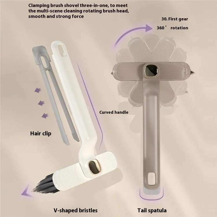 Rotating Cleaning Brush Hard Bristle Bathroom Tile Scrubber Floor Wall Crevices Grout Cleaning Brush - Coffee