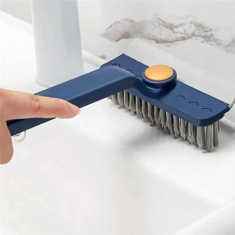 Rotating Cleaning Brush Water Wiper Hard Bristles Bathroom Tile Crevice Cleaning Tool with Hair Clip - Blue