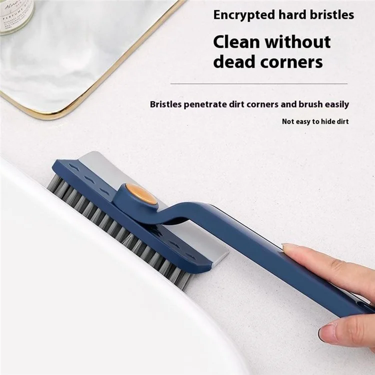 Rotating Cleaning Brush Water Wiper Hard Bristles Bathroom Tile Crevice Cleaning Tool with Hair Clip - Blue