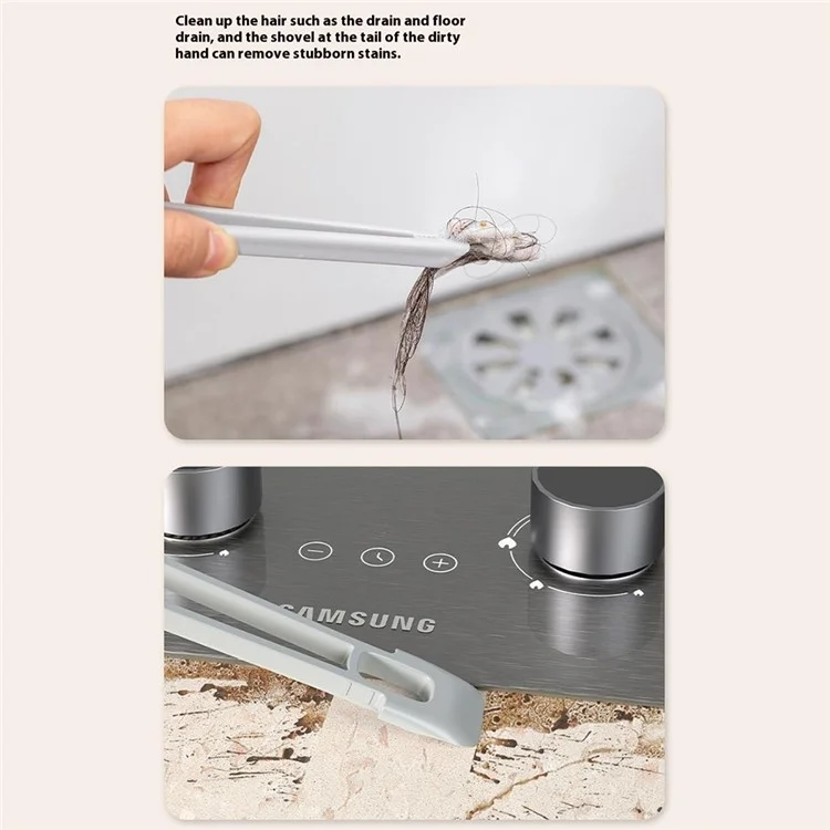 Rotating Cleaning Brush Water Wiper Hard Bristles Bathroom Tile Crevice Cleaning Tool with Hair Clip - Blue