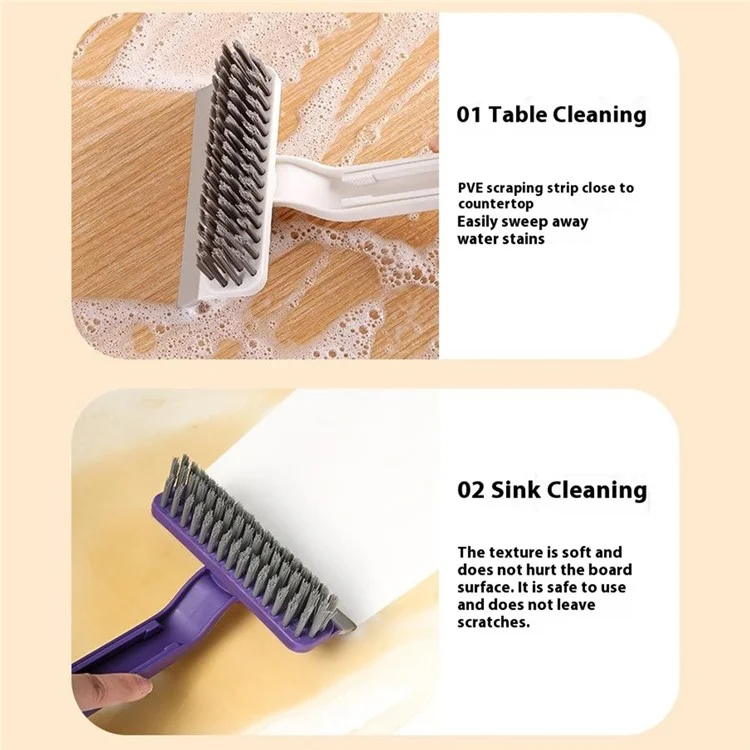 Rotating Cleaning Brush Water Wiper Hard Bristles Bathroom Tile Crevice Cleaning Tool with Hair Clip - Blue