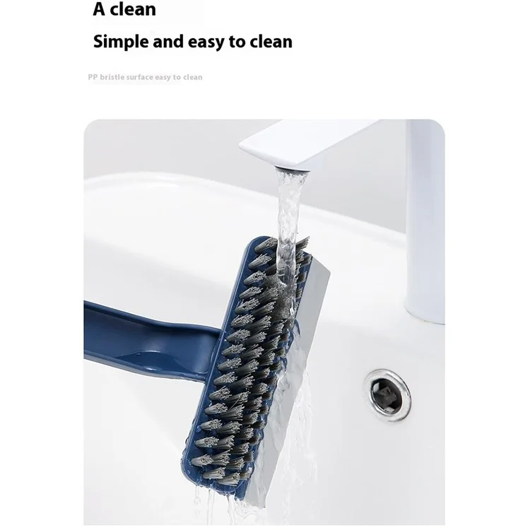 Rotating Cleaning Brush Water Wiper Hard Bristles Bathroom Tile Crevice Cleaning Tool with Hair Clip - Blue