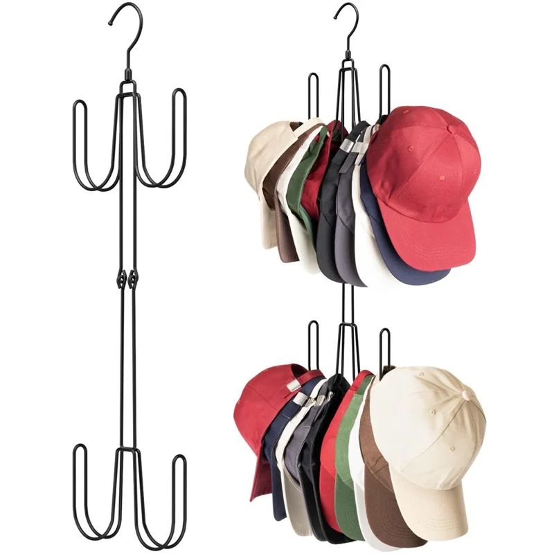 Foldable Hat Organizer Rack Space Saving Iron Art Hanging Hooks for Bags Belts Ties