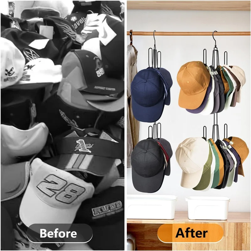 Foldable Hat Organizer Rack Space Saving Iron Art Hanging Hooks for Bags Belts Ties