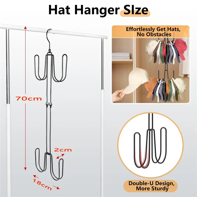 Foldable Hat Organizer Rack Space Saving Iron Art Hanging Hooks for Bags Belts Ties