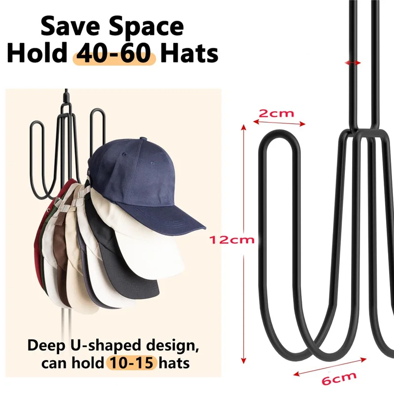 Foldable Hat Organizer Rack Space Saving Iron Art Hanging Hooks for Bags Belts Ties