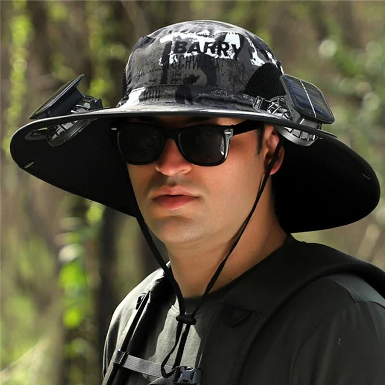 Detachable Solar Powered Fan Hat Wide Brim Summer Outdoor Sun Protection Cap for Men Hiking Fishing - Mixed B