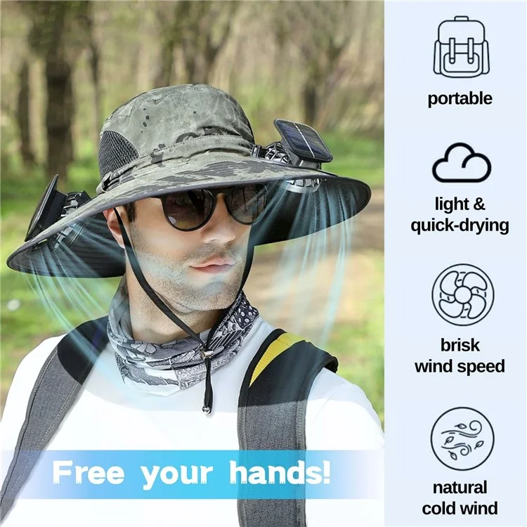 Detachable Solar Powered Fan Hat Wide Brim Summer Outdoor Sun Protection Cap for Men Hiking Fishing - Mixed B
