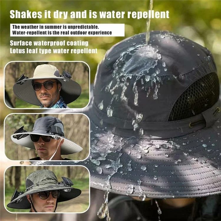 Detachable Solar Powered Fan Hat Wide Brim Summer Outdoor Sun Protection Cap for Men Hiking Fishing - Mixed B