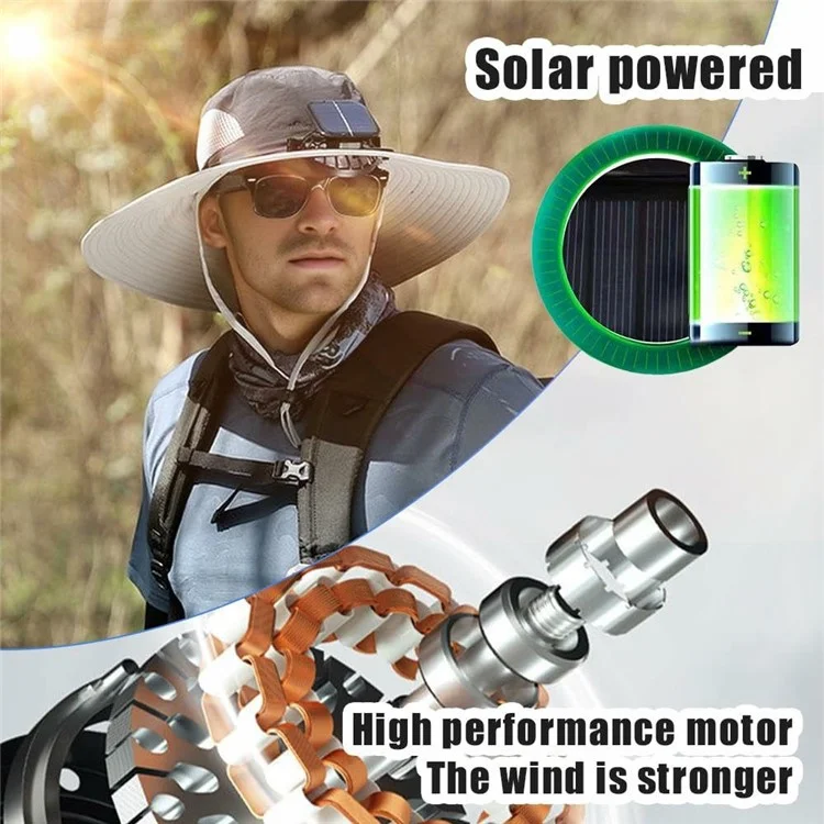 Detachable Solar Powered Fan Hat Wide Brim Summer Outdoor Sun Protection Cap for Men Hiking Fishing - Mixed B