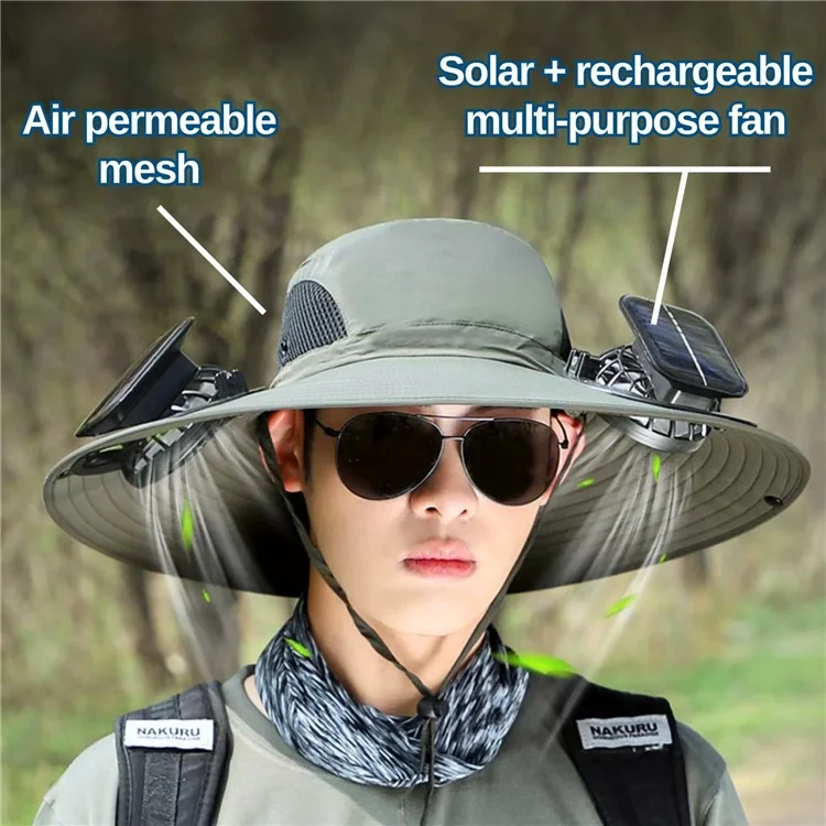 Detachable Solar Powered Fan Hat Wide Brim Summer Outdoor Sun Protection Cap for Men Hiking Fishing - Mixed B