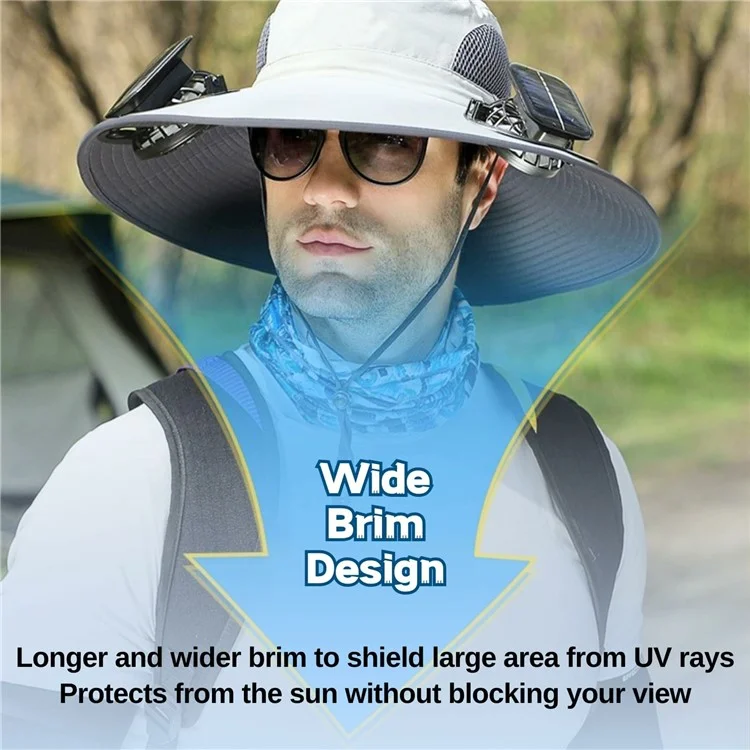 Detachable Solar Powered Fan Hat Wide Brim Summer Outdoor Sun Protection Cap for Men Hiking Fishing - Mixed B