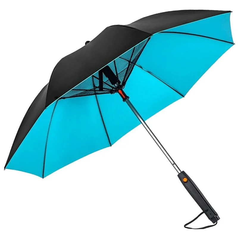 3 In 1 Summer UV Protection Portable Misting Umbrella with Cooling Fan ( Battery Operated ) - Blue
