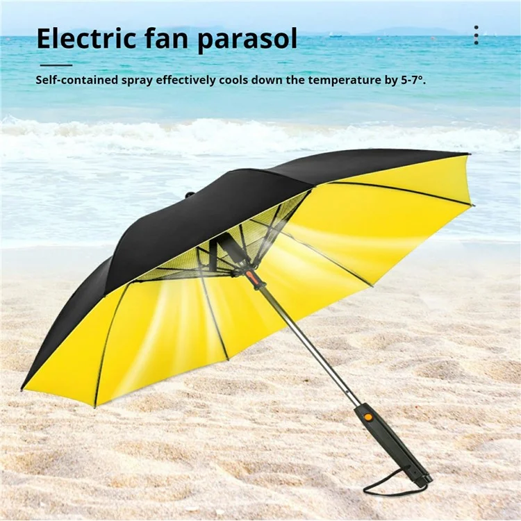 3 In 1 Summer UV Protection Portable Misting Umbrella with Cooling Fan ( Battery Operated ) - Black